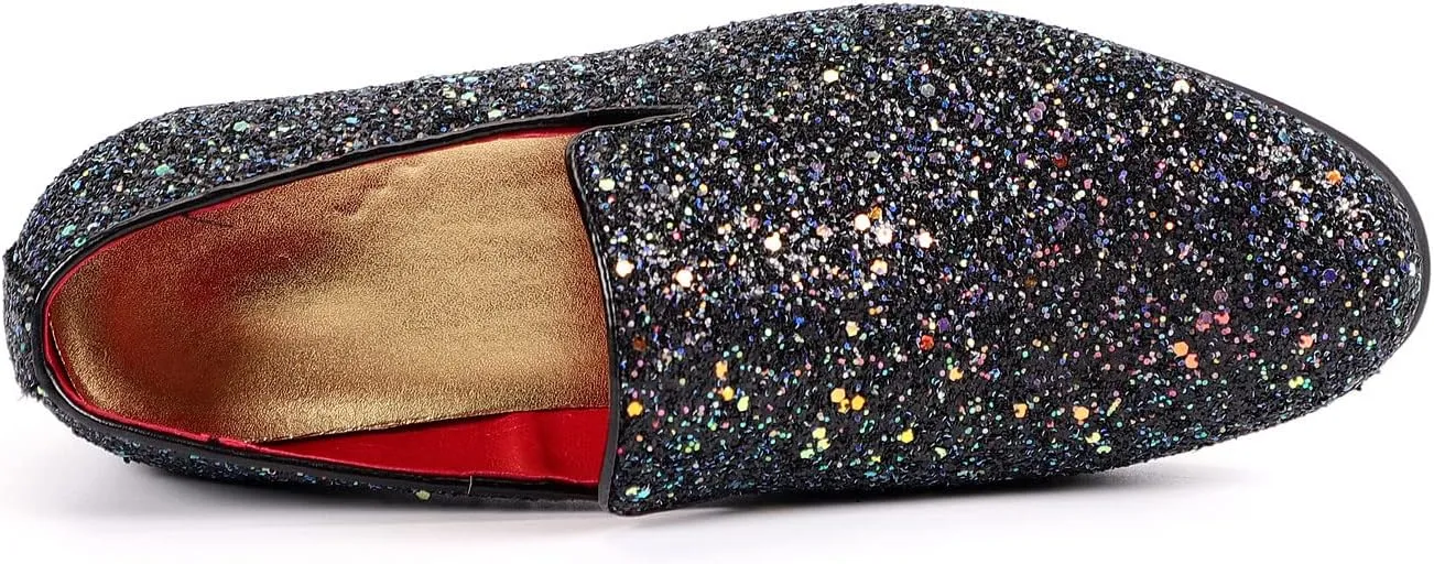 Santimon Mens Glitter Loafers Slip-On Dress Shoes – Sparkly Tuxedo & Suit Shoes for Weddings, Parties, and Formal Events