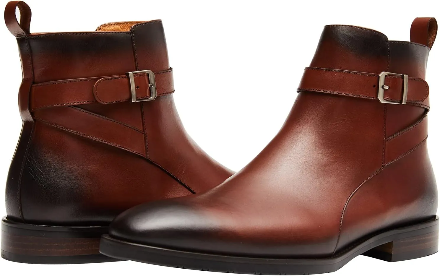 Santimon Mens Leather Boots Buckle Strap Formal Dress Business Casual Motorcycle Zip Ankle Boot For Men