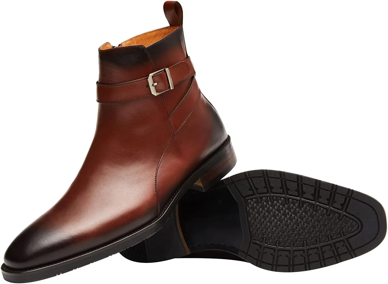 Santimon Mens Leather Boots Buckle Strap Formal Dress Business Casual Motorcycle Zip Ankle Boot For Men