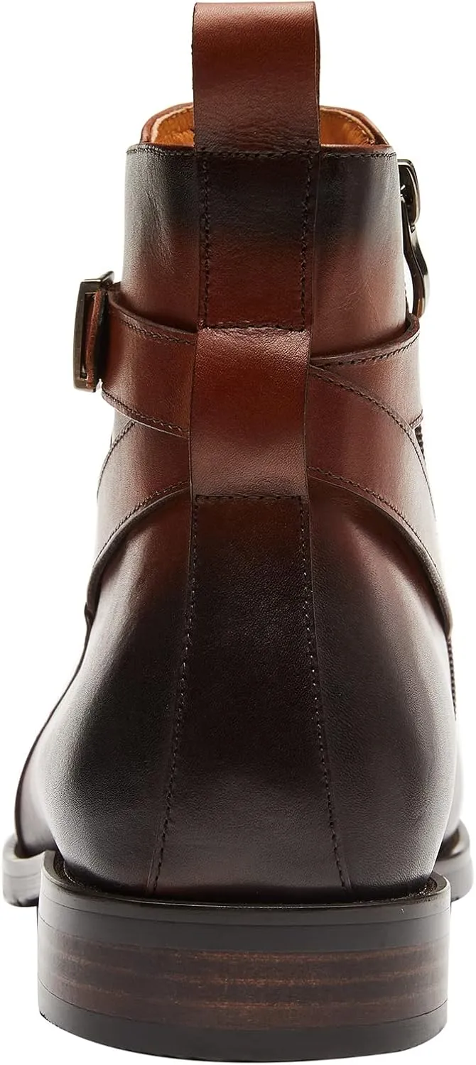 Santimon Mens Leather Boots Buckle Strap Formal Dress Business Casual Motorcycle Zip Ankle Boot For Men