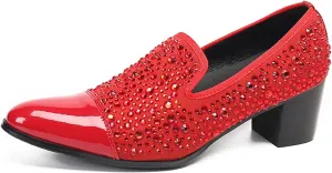 Santimon Mens Penny Loafers Casual Dress Slip On Prom Shoes Genuine Leather Fashion Party Studded Pump Tuxedo Wedding Ballroom Singer Bar Disco Mocassins Western Cowboy Heels Shoes for Men
