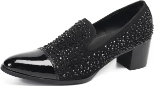 Santimon Mens Penny Loafers Casual Dress Slip On Prom Shoes Genuine Leather Fashion Party Studded Pump Tuxedo Wedding Ballroom Singer Bar Disco Mocassins Western Cowboy Heels Shoes for Men