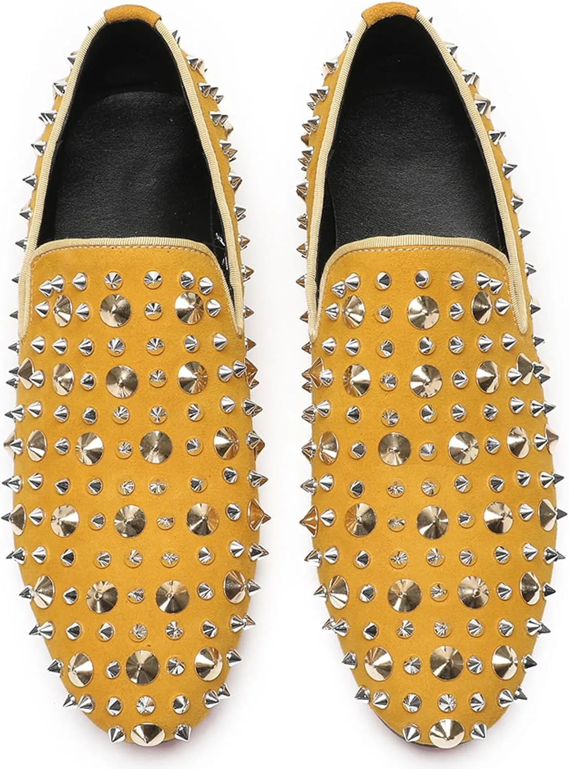 Santimon Mens Studded Loafers Spikes Rivets Luxury Penny Loafers Wedding Dress Slip On Party Prom Shoes Wingtip Suede Mocasines Casual Tuxedo Western Dsico Ballroom Smoking Shoes for Men