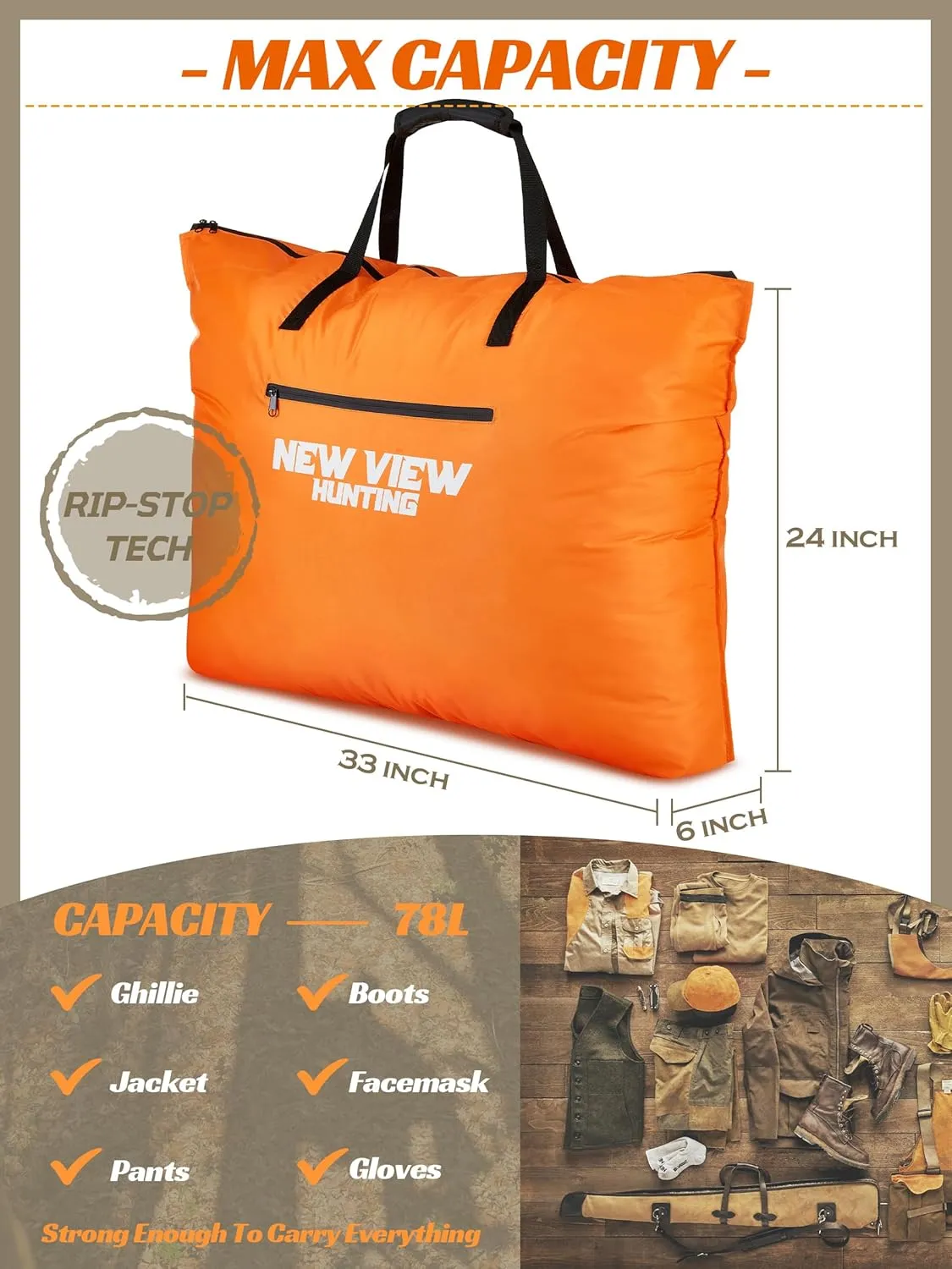 Scent Control Hunting Bag, Multi-Use Odor Proof Bags for Hunting Clothes, Sealed Water Resistant Large Storage Tote 33"x24"