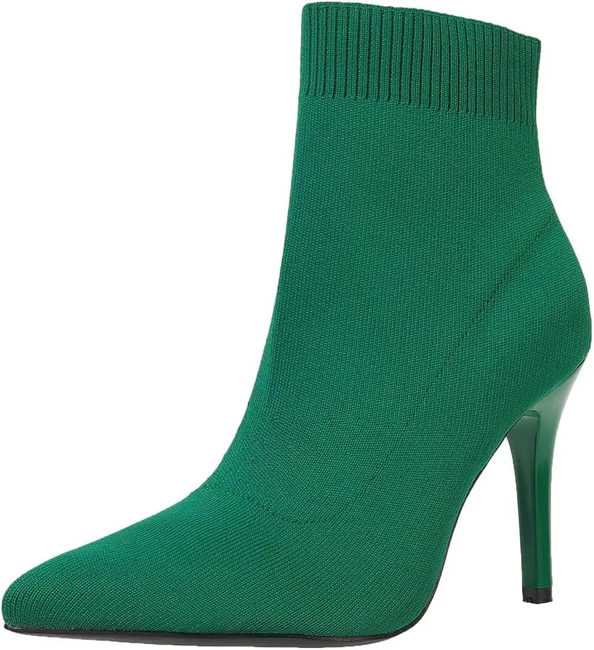 SelRoys Women's Ankle Boots Stretch Elastic Knit Pointed Toe Stiletto Heel Breathable Fashion Sock Booties