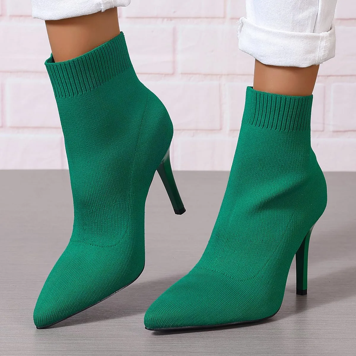 SelRoys Women's Ankle Boots Stretch Elastic Knit Pointed Toe Stiletto Heel Breathable Fashion Sock Booties