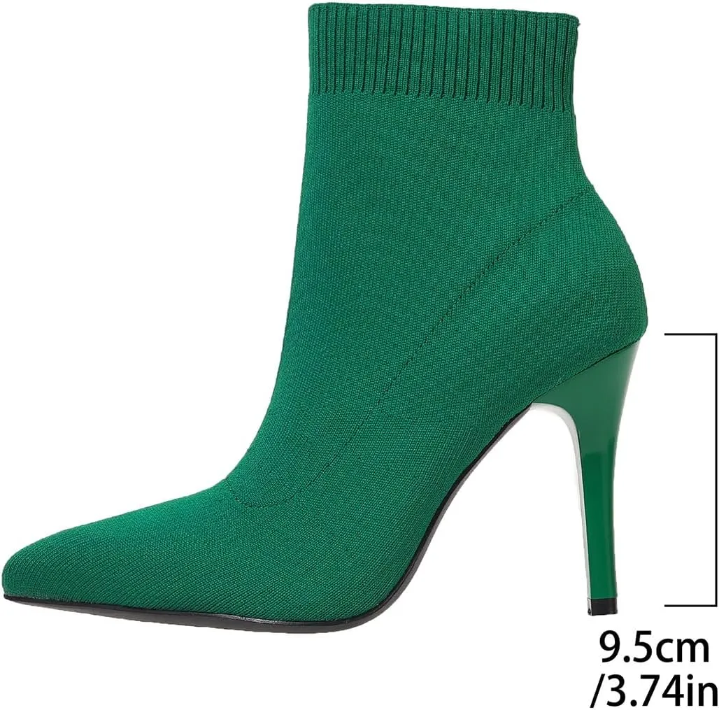 SelRoys Women's Ankle Boots Stretch Elastic Knit Pointed Toe Stiletto Heel Breathable Fashion Sock Booties