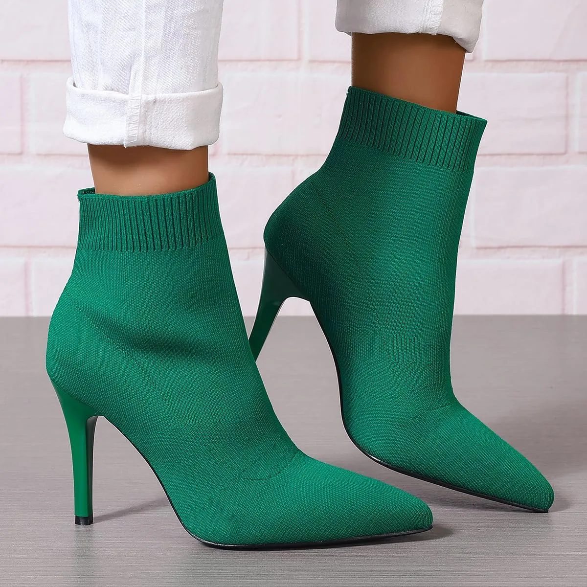 SelRoys Women's Ankle Boots Stretch Elastic Knit Pointed Toe Stiletto Heel Breathable Fashion Sock Booties