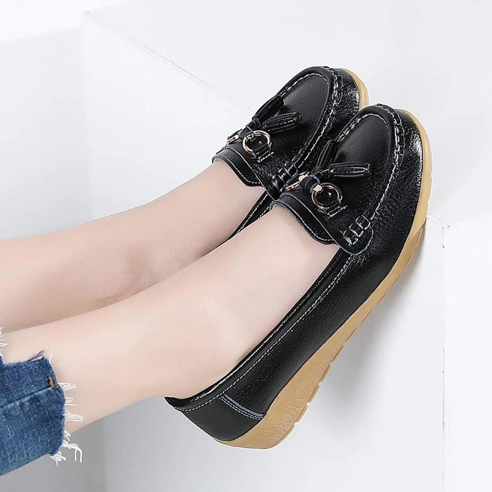 Shoes Loafers for Women Classic Leather Loafers Casual Slip-On Boat Shoes ComfortWalking Moccasins Soft Sole Shoes