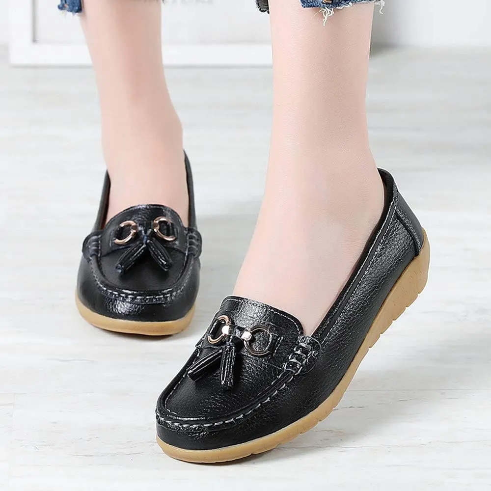 Shoes Loafers for Women Classic Leather Loafers Casual Slip-On Boat Shoes ComfortWalking Moccasins Soft Sole Shoes