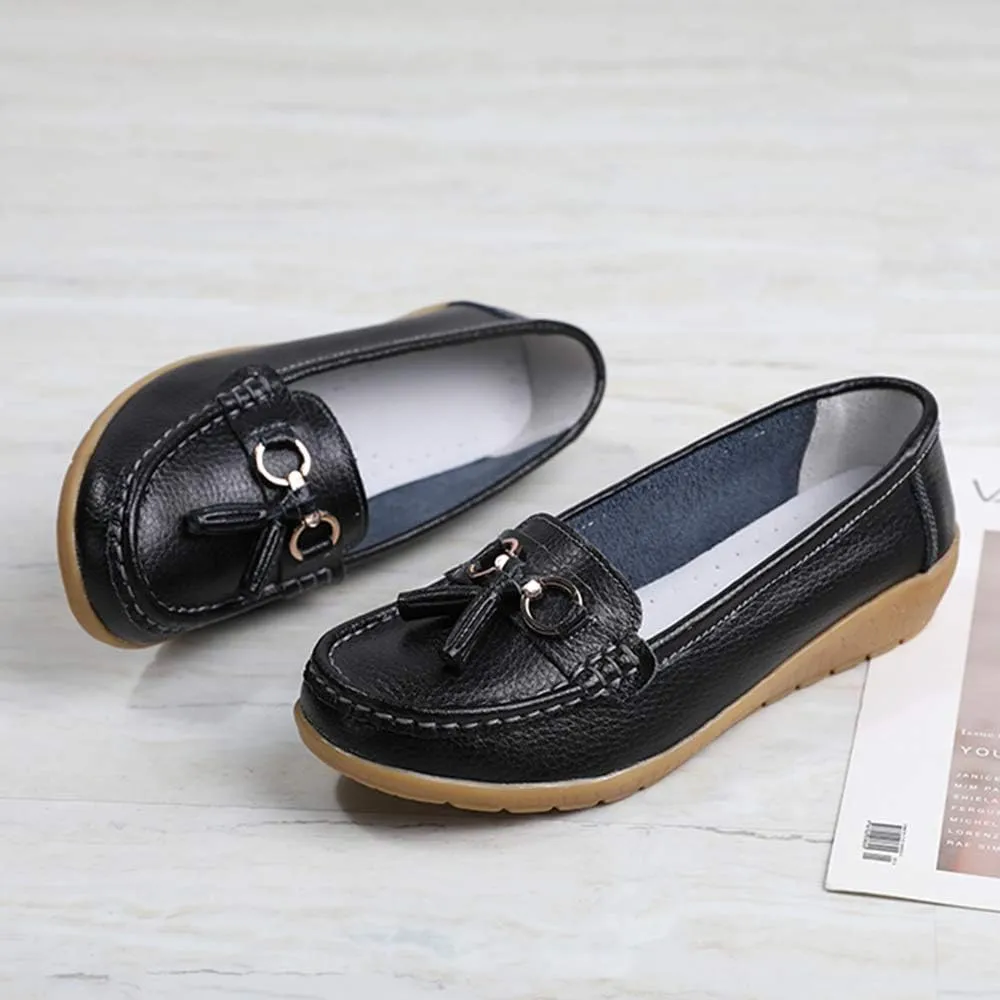 Shoes Loafers for Women Classic Leather Loafers Casual Slip-On Boat Shoes ComfortWalking Moccasins Soft Sole Shoes
