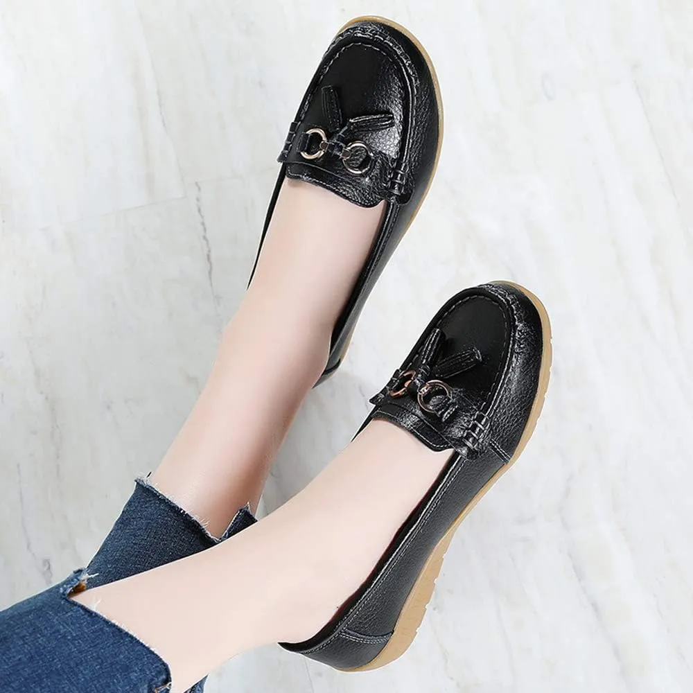 Shoes Loafers for Women Classic Leather Loafers Casual Slip-On Boat Shoes ComfortWalking Moccasins Soft Sole Shoes