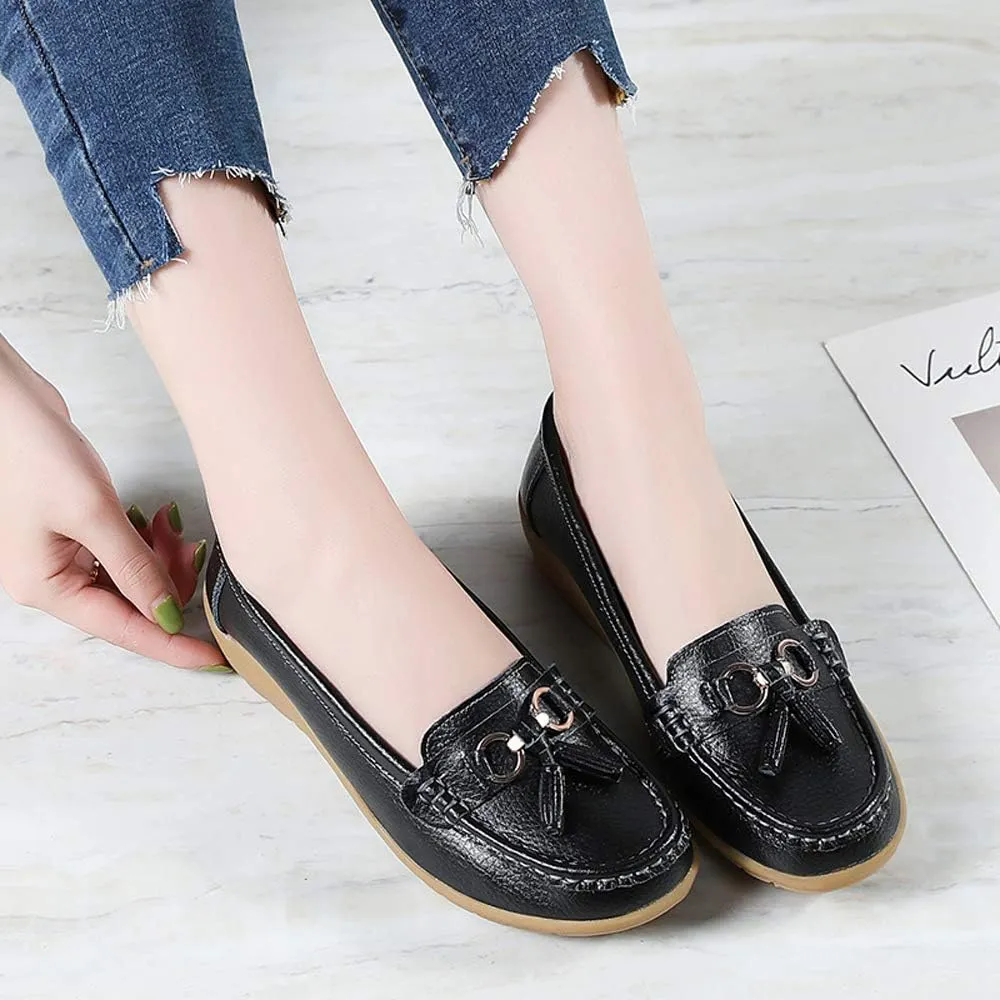 Shoes Loafers for Women Classic Leather Loafers Casual Slip-On Boat Shoes ComfortWalking Moccasins Soft Sole Shoes