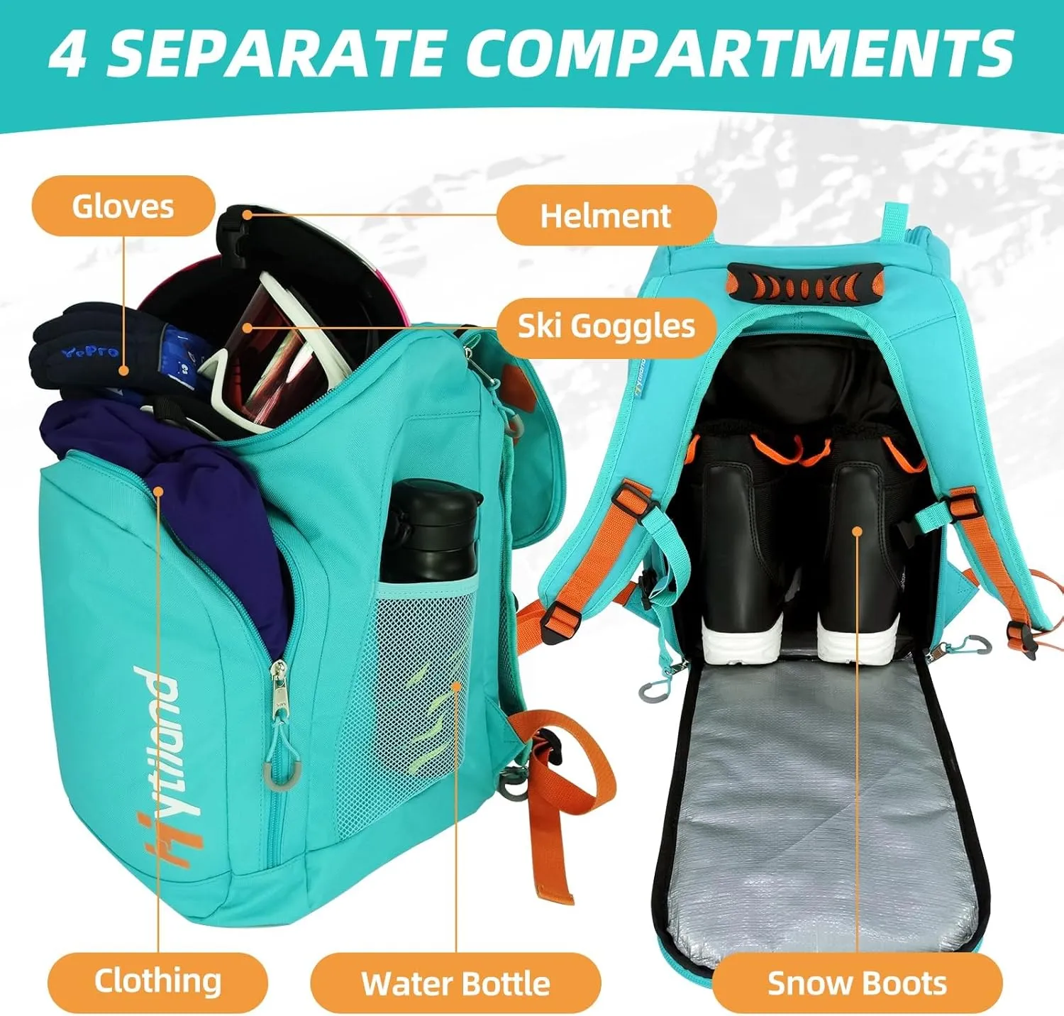 Ski Boot Bag - 32L Ski & Snowboard Boot Travel Backpack for Boots, Helmet, Goggles & Snowsuits