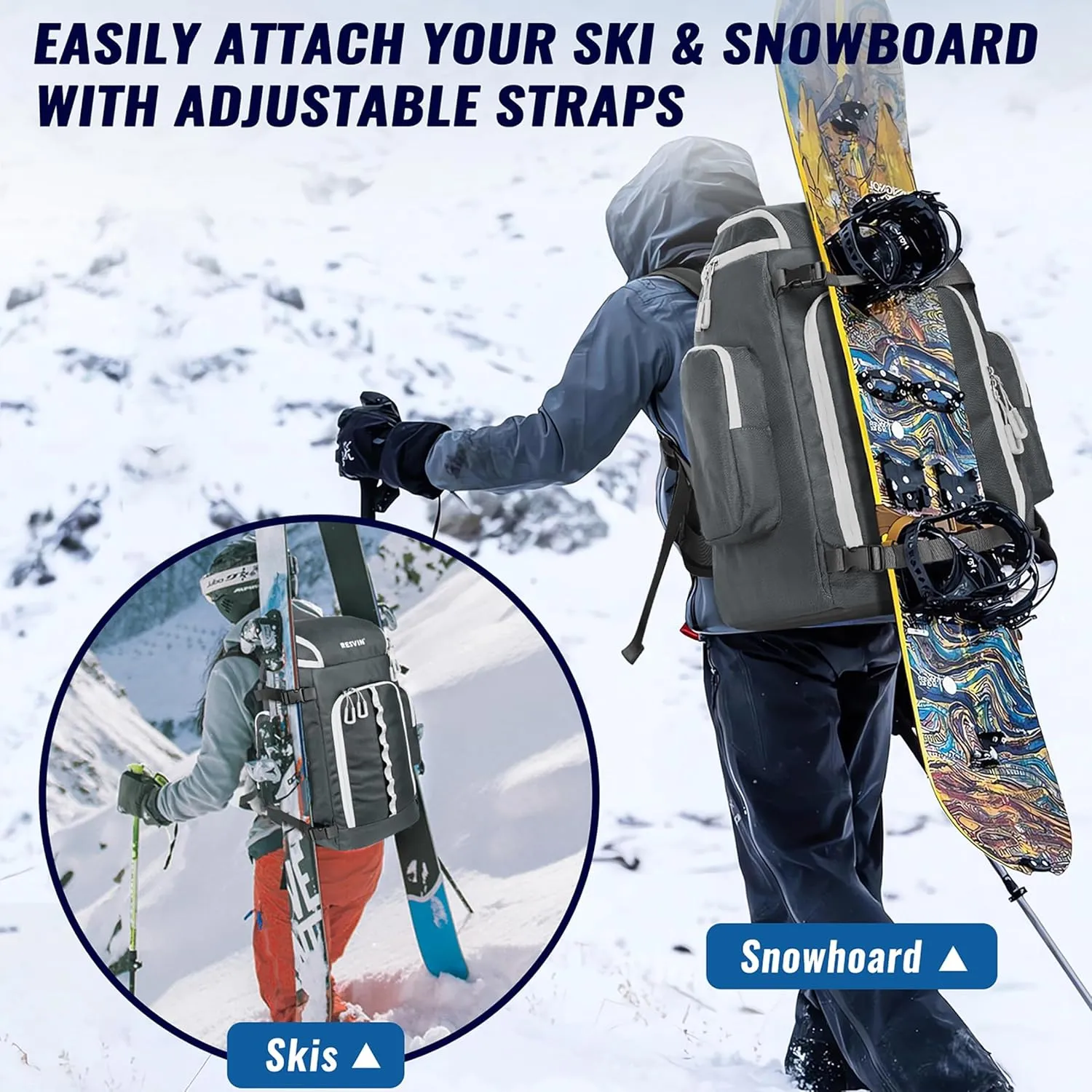 Ski Boot Bag, 65L Ski Boot Bag Backpack 1680D Nylon Waterproof Ski Bag for, Skis Snowboard & Accessories