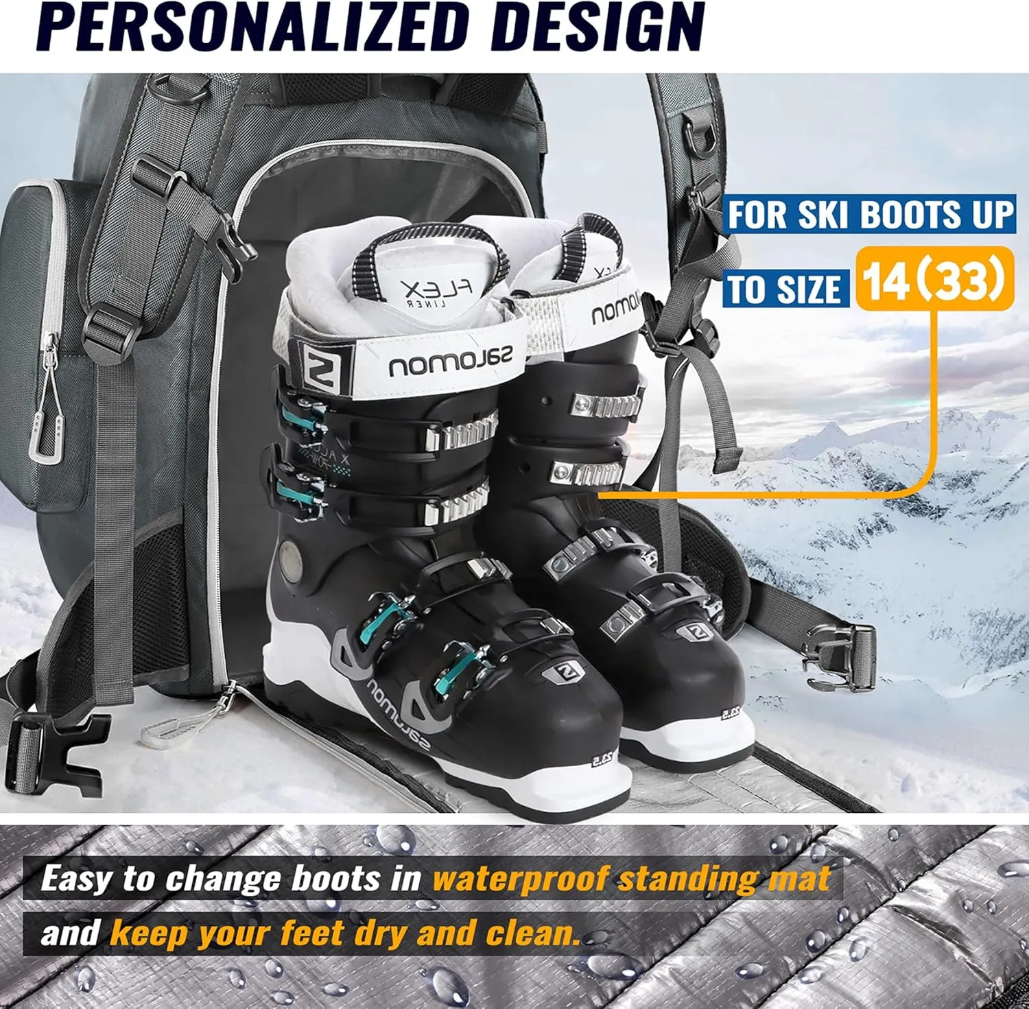 Ski Boot Bag, 65L Ski Boot Bag Backpack 1680D Nylon Waterproof Ski Bag for, Skis Snowboard & Accessories