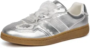 Sneakers for Women Lace Detail – Elegant Ribbon Lace-Up Womens Sneakers with Leather Upper Memory Foam Insole and Non-Slip Casual Shoes for Women Spring Shoes Low Top