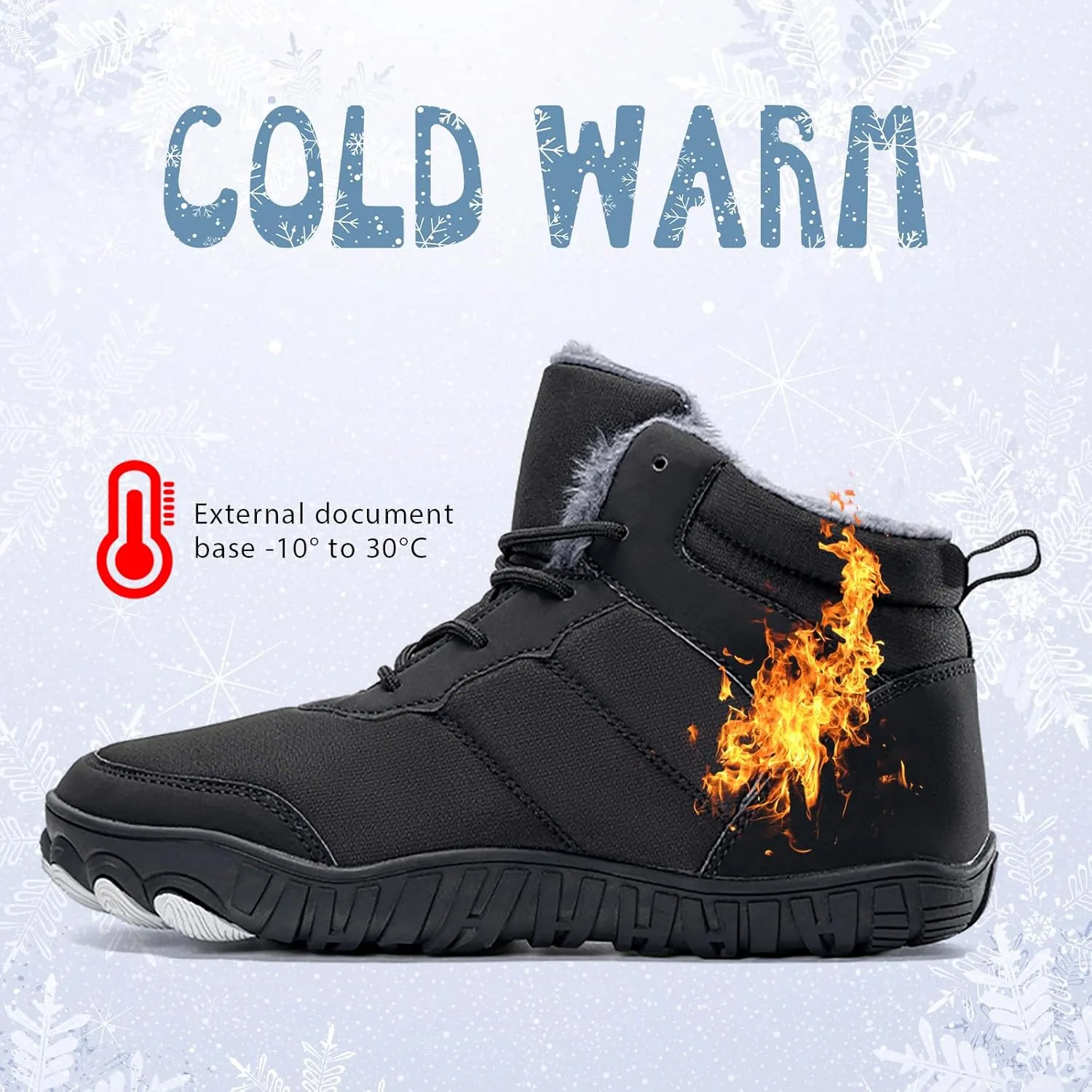 Snow Boots Mens Waterproof Winter Boots Wide Toe Box Snow Boots Fur Lined Booties Non-Slip Lightweight Winter Shoes