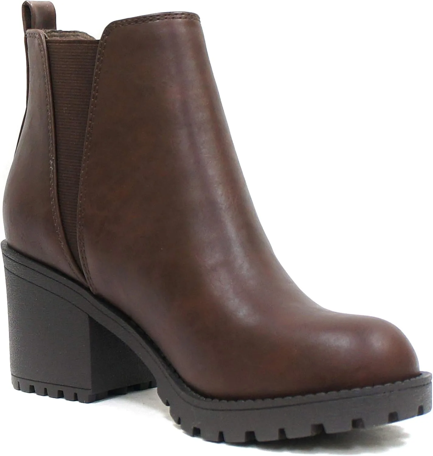 Soda Womens Casual Almond Toe Lug Sole Chunky Heel Ankle Booties