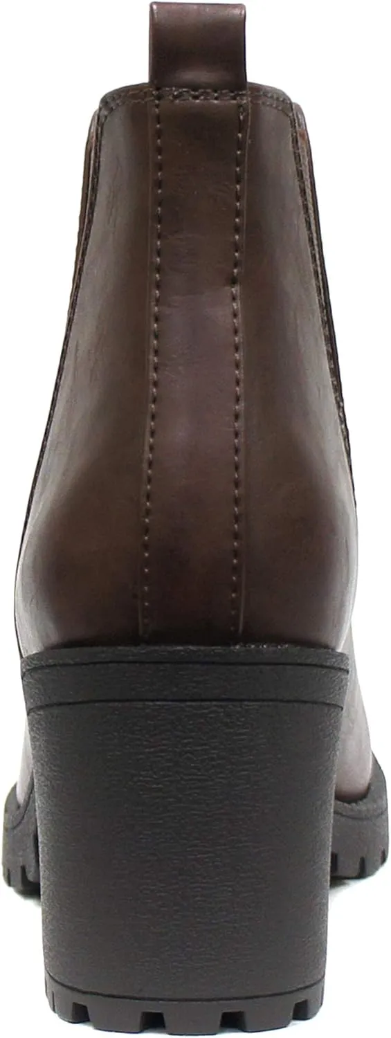 Soda Womens Casual Almond Toe Lug Sole Chunky Heel Ankle Booties
