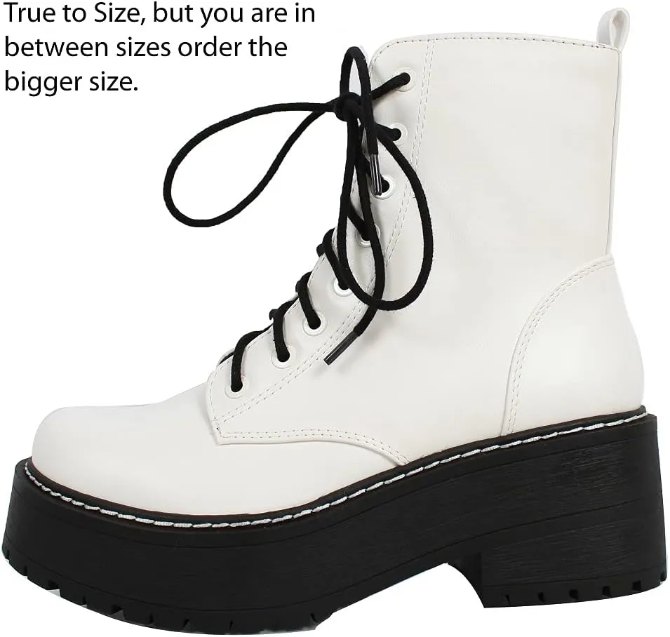 Soda Women's Lace Up Combat High Platform Ankle Boot