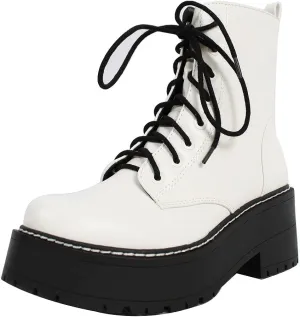 Soda Women's Lace Up Combat High Platform Ankle Boot