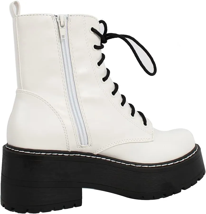 Soda Women's Lace Up Combat High Platform Ankle Boot