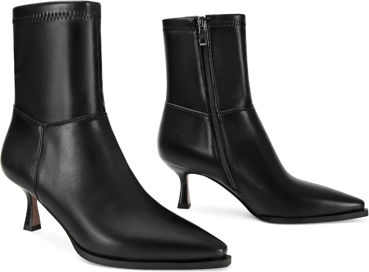 SOVANYOU Women's Kitten Heel Ankle Boots Pointed Toe Stiletto Booties with Side Zipper Fashion Dress Boots