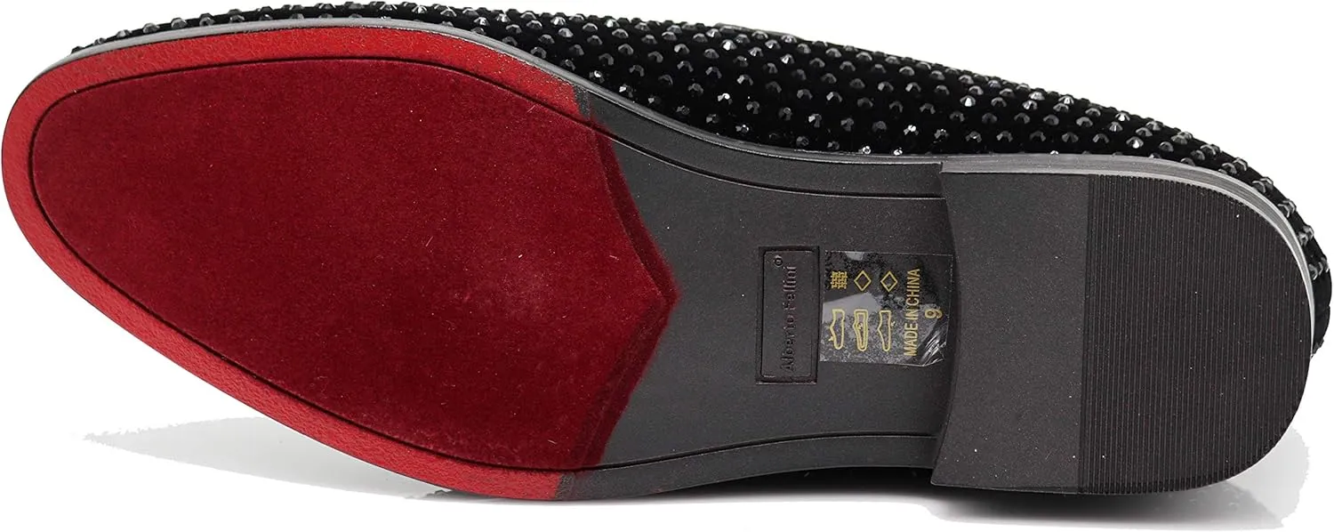SPK26 Men's Vintage Velvet Rhinestone Designer Dress Loafers Slip On Shoes Classic Tuxedo Dress Shoes