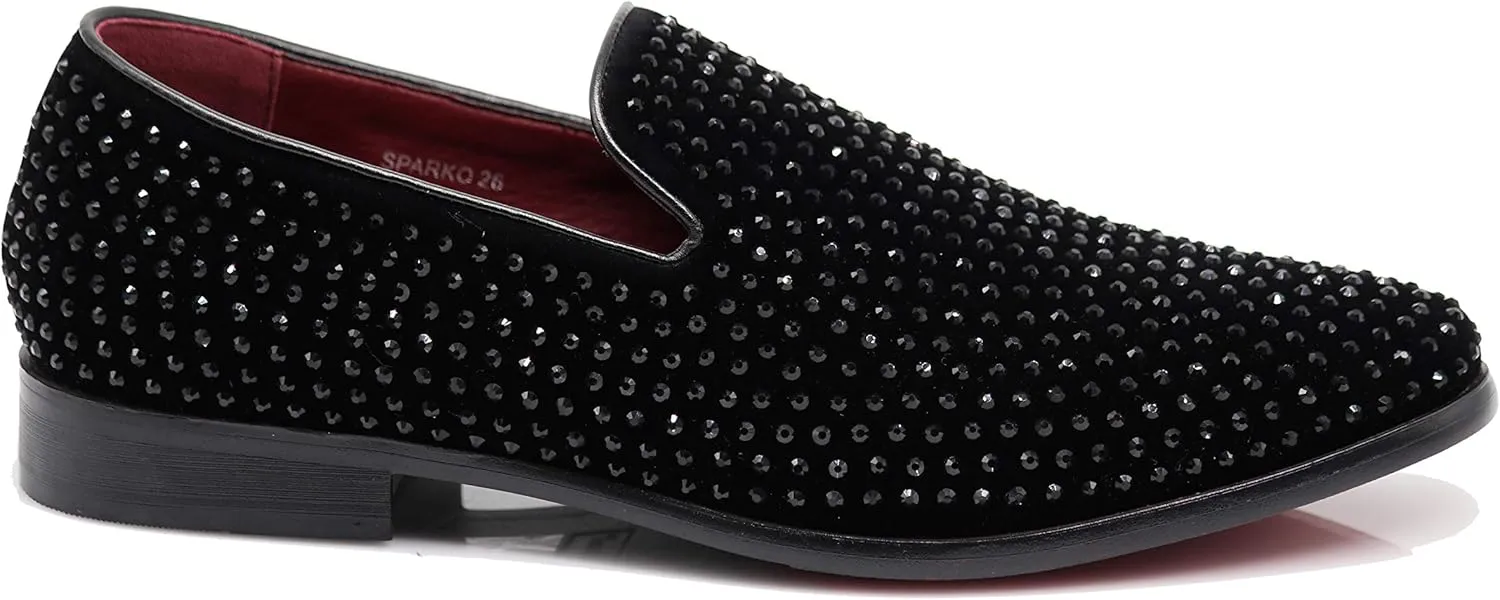 SPK26 Men's Vintage Velvet Rhinestone Designer Dress Loafers Slip On Shoes Classic Tuxedo Dress Shoes