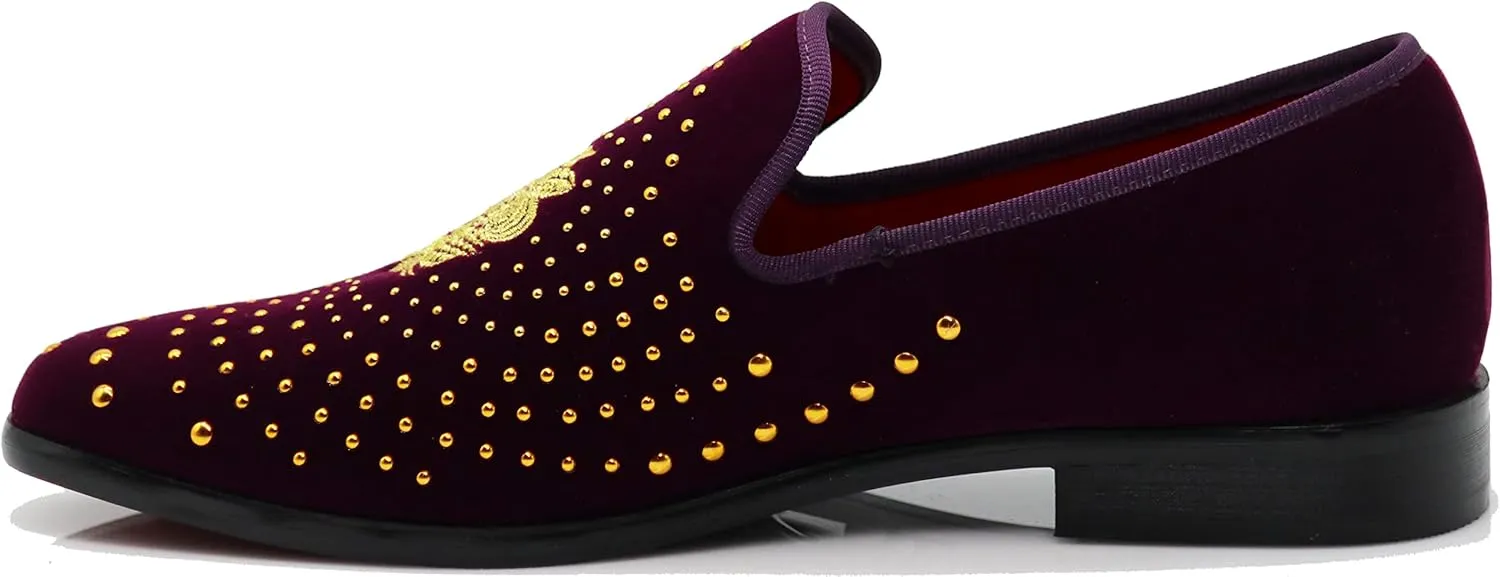 SPK26 Men's Vintage Velvet Rhinestone Designer Dress Loafers Slip On Shoes Classic Tuxedo Dress Shoes
