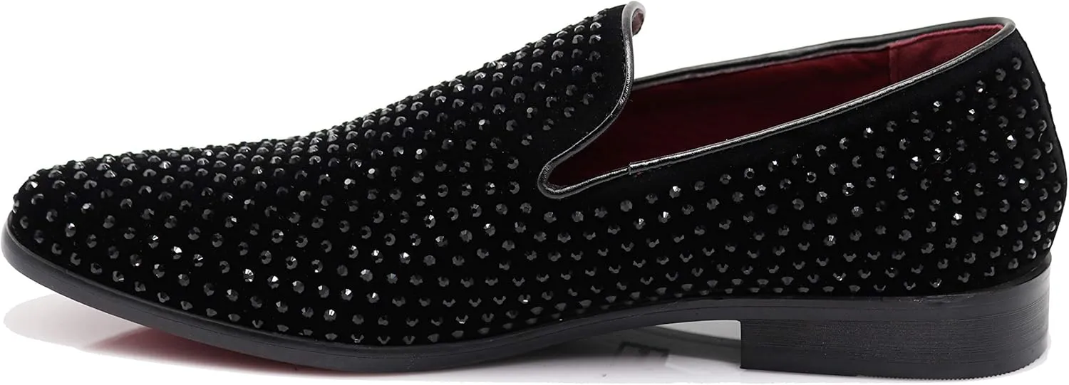 SPK26 Men's Vintage Velvet Rhinestone Designer Dress Loafers Slip On Shoes Classic Tuxedo Dress Shoes