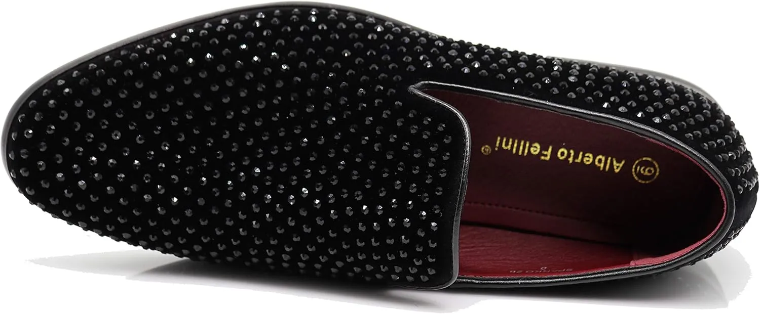 SPK26 Men's Vintage Velvet Rhinestone Designer Dress Loafers Slip On Shoes Classic Tuxedo Dress Shoes
