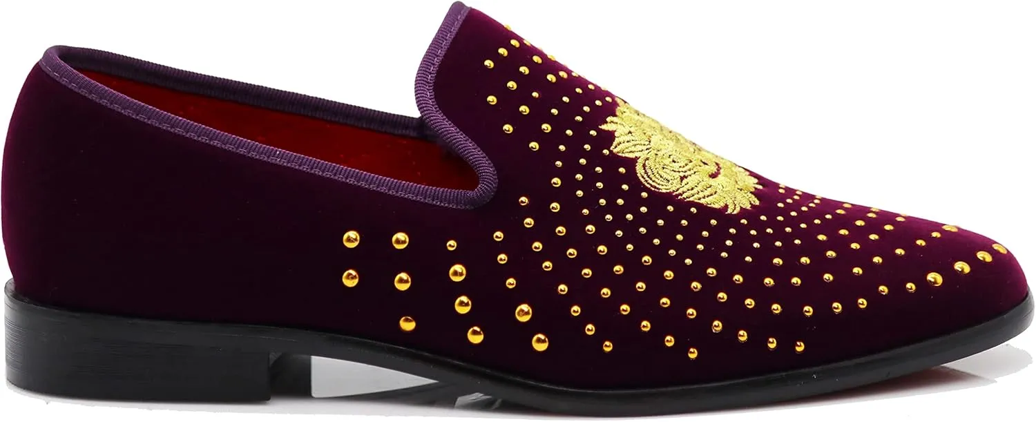 SPK26 Men's Vintage Velvet Rhinestone Designer Dress Loafers Slip On Shoes Classic Tuxedo Dress Shoes