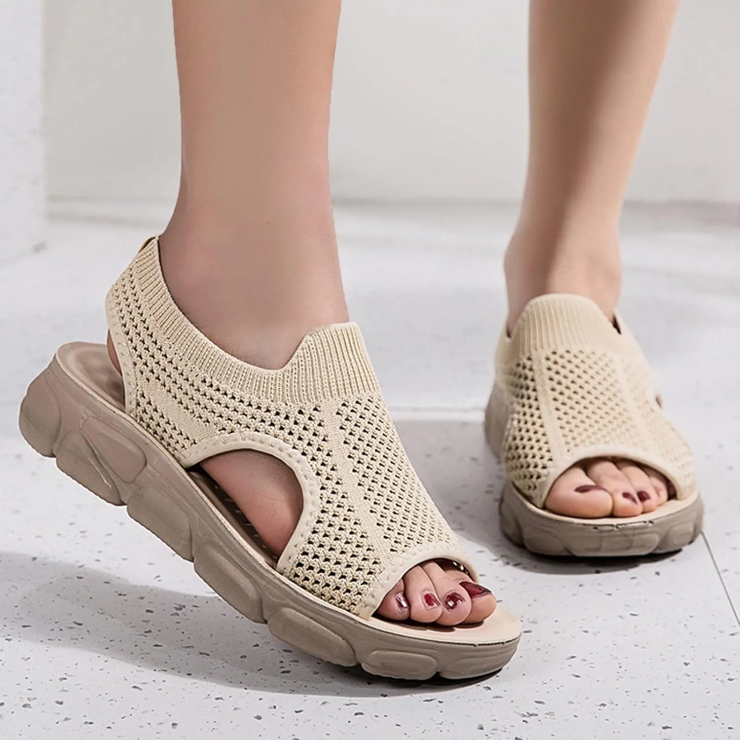 Sport Sandals for Women Arch Support Orthopedic Walking Sandals Ladies Recovery Sport Thick Athletic Hiking Outdoor Active Summer Dressy Diabetic Sandals for Plantar Fasciitis, 6.5, Beige-a