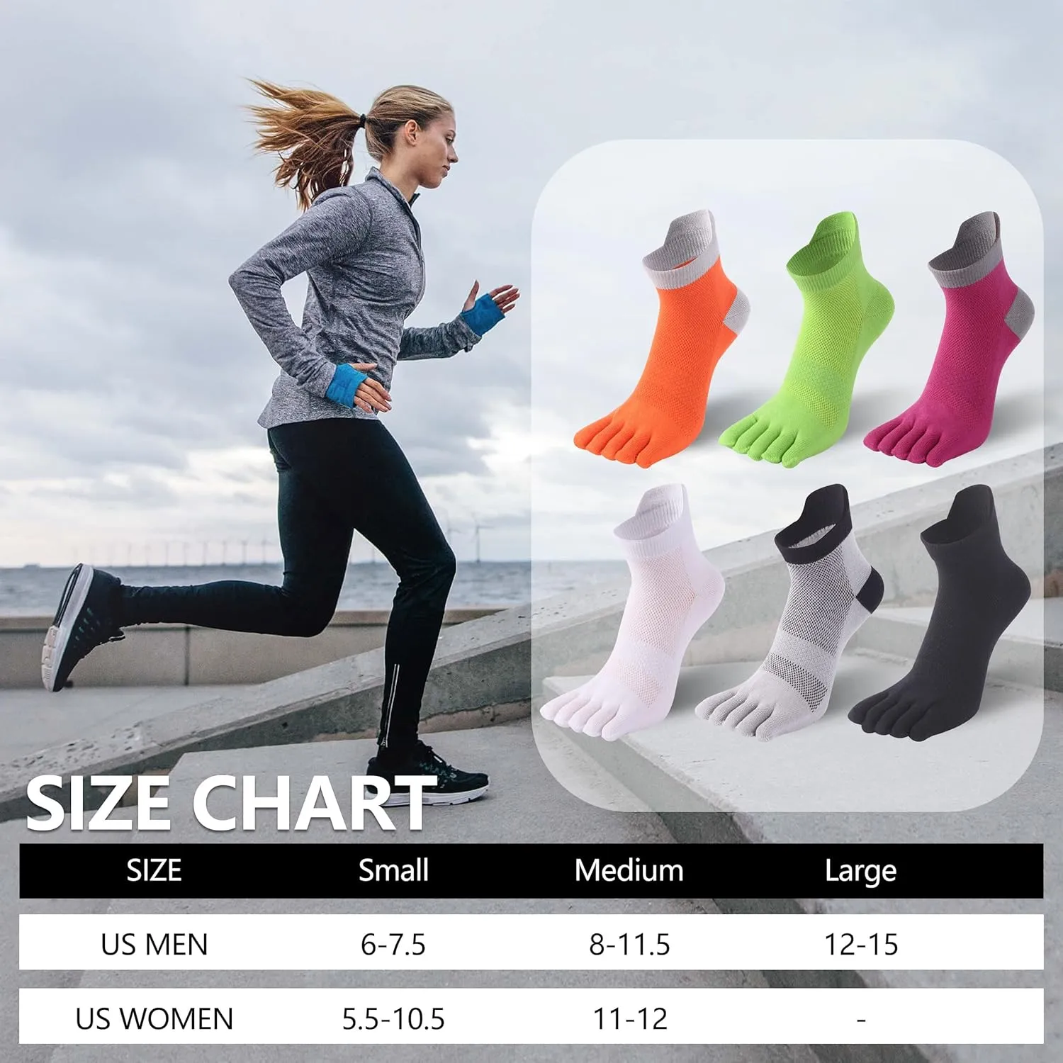 SPST Toe Socks for Men and Women, Coolmax Five Finger Ankle Socks, Athletic Running Socks, 3 Pairs