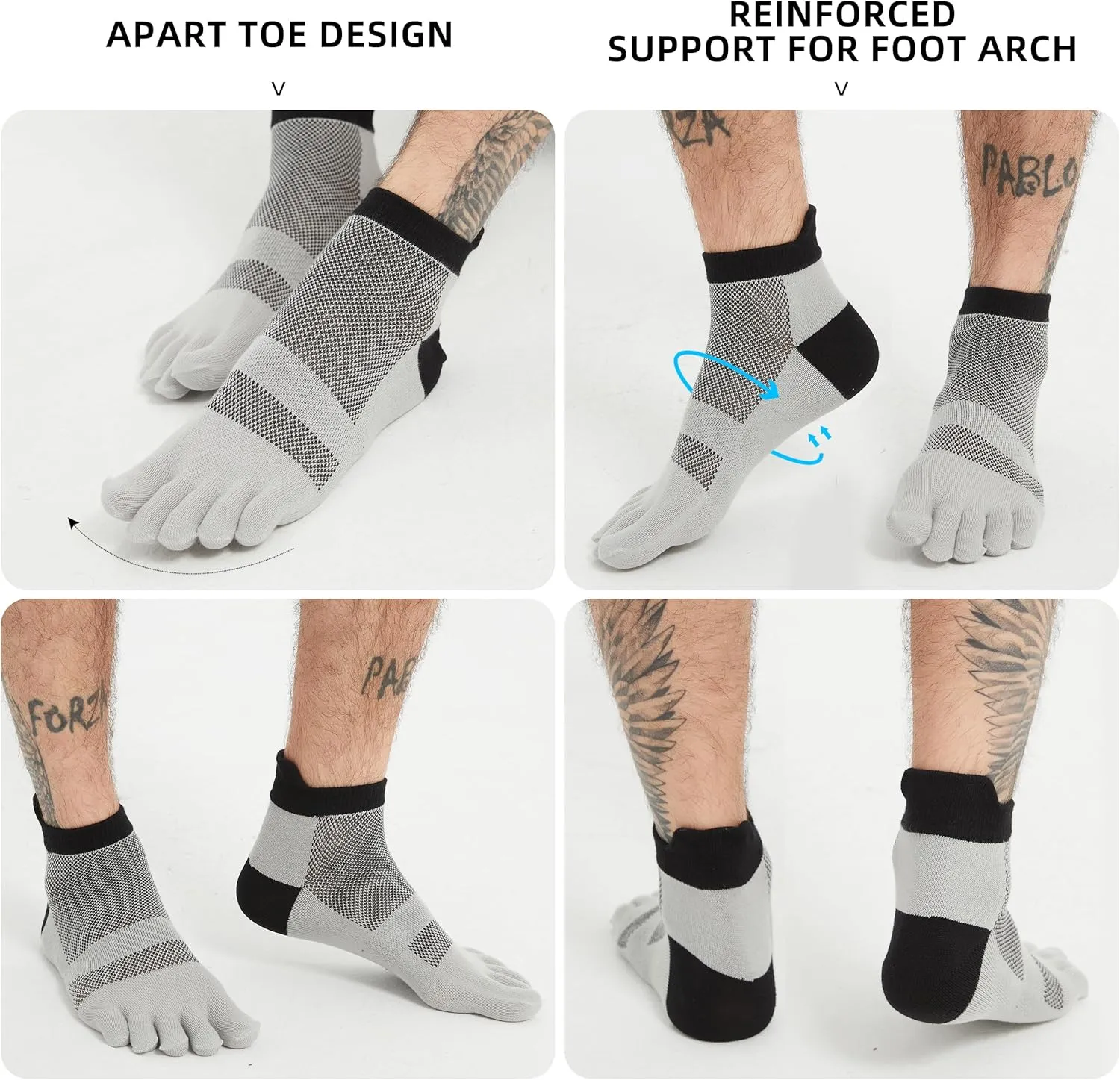 SPST Toe Socks for Men and Women, Coolmax Five Finger Ankle Socks, Athletic Running Socks, 3 Pairs