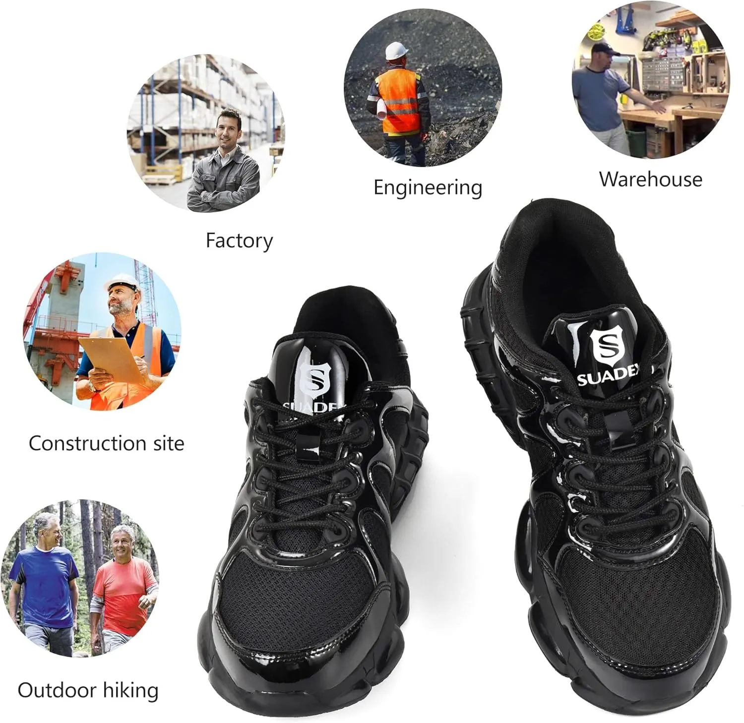 SUADEX Steel Toe Shoes for Men Women Safety Toe Work Shoes Breathable Steel Toe Sneakers Puncture Resistant