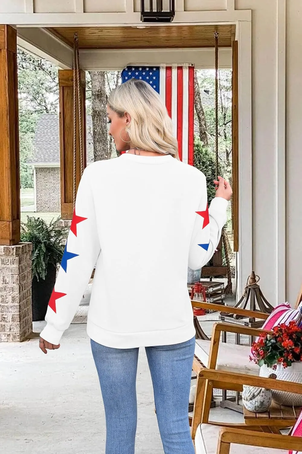 SUPEYA Womens USA Sweatshirt American Flag Graphic Pullover Crewneck Long Sleeve Tees Clothes 4th of July Tee Tops