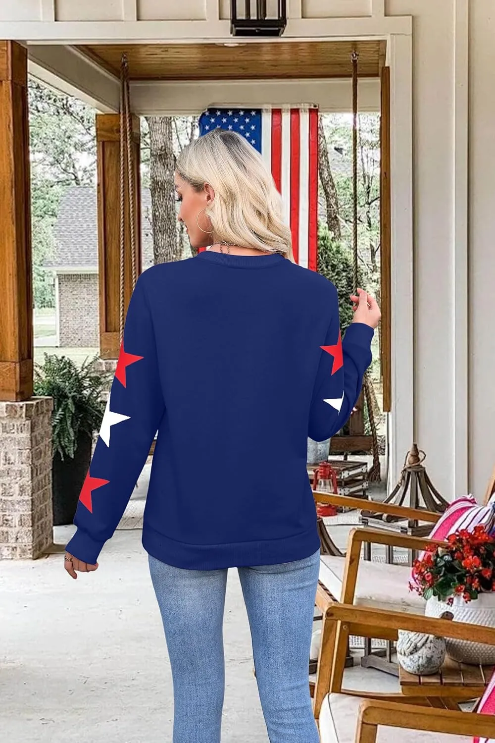 SUPEYA Womens USA Sweatshirt American Flag Graphic Pullover Crewneck Long Sleeve Tees Clothes 4th of July Tee Tops