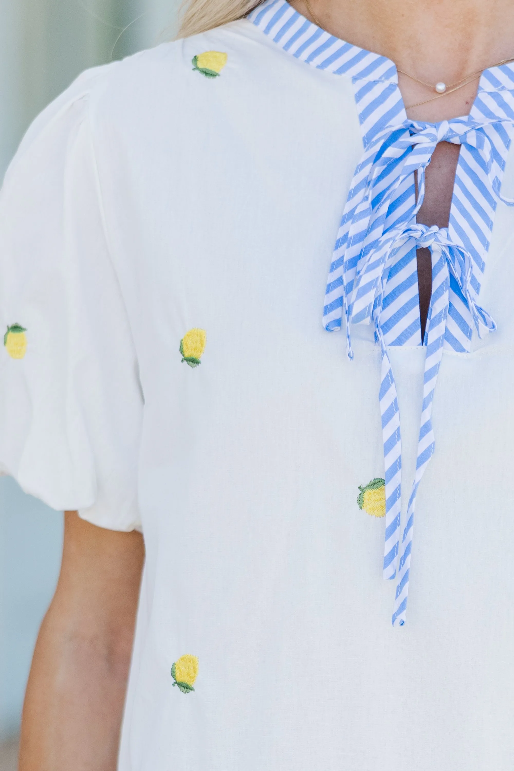 Sweet Summer Off White Lemon Embroidered Dress