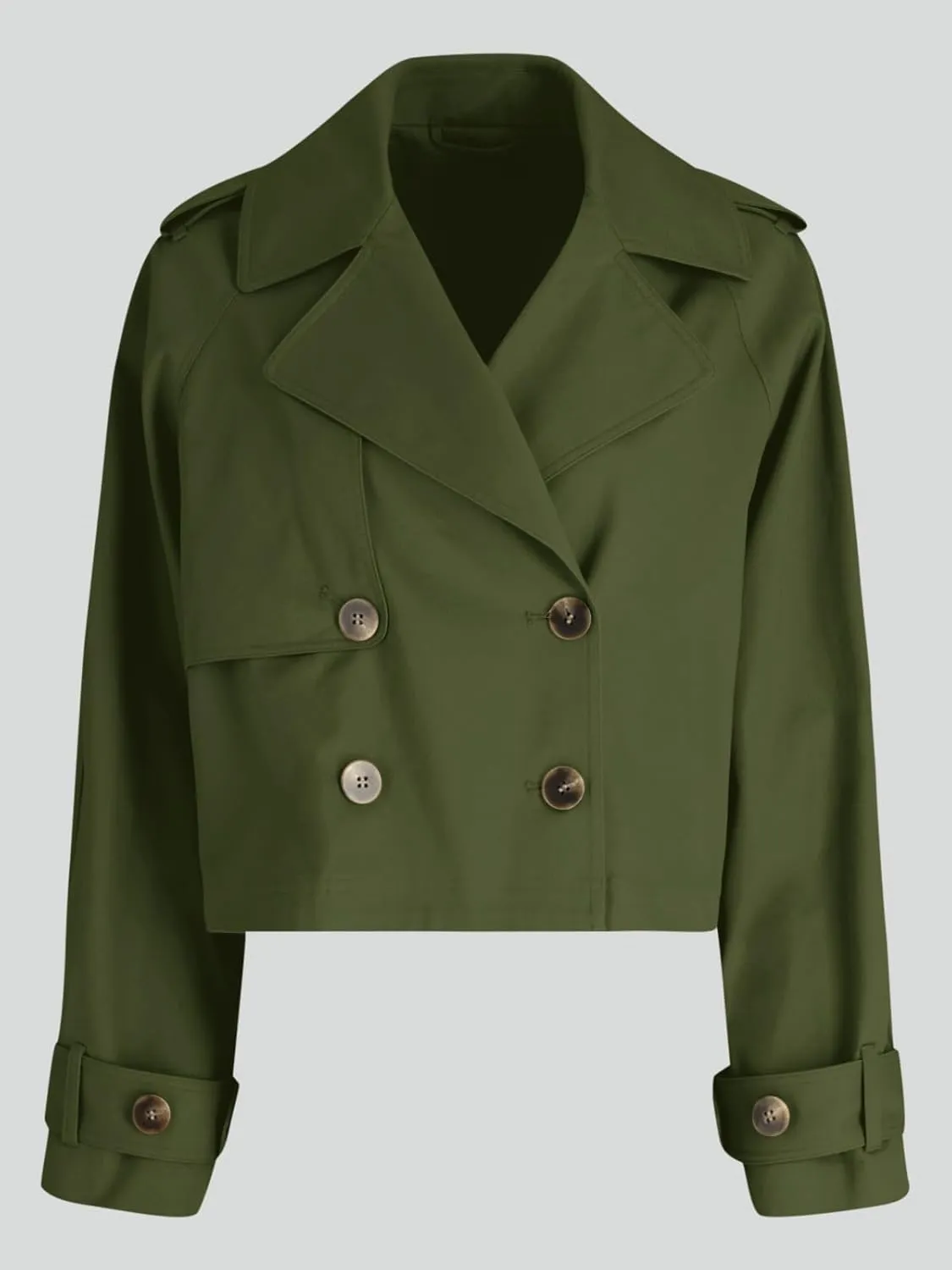 Tankaneo Womens Cropped Trench Coat Lapel Double Breasted Short Jacket Outwear