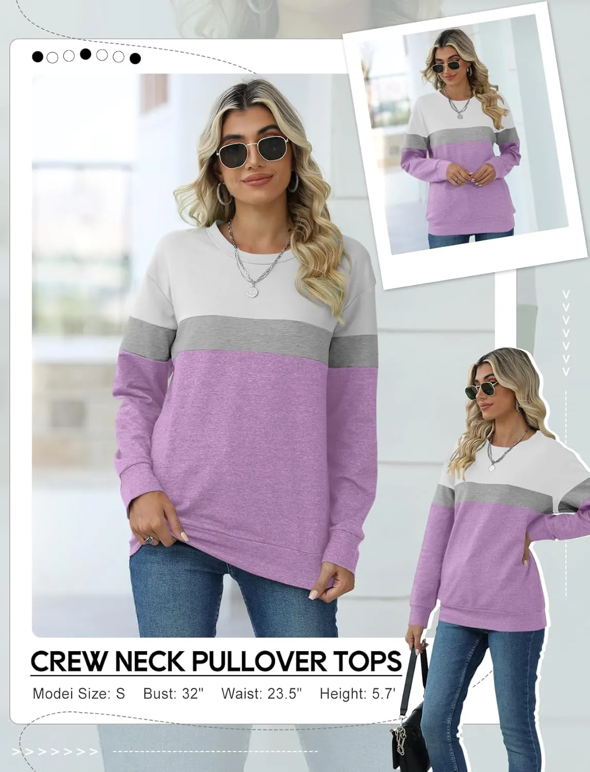 TICTICMIMI Women's Casual Long Sleeve Color Block/Solid Tops Crewneck Sweatshirts Cute Loose Fit Pullover with Pockets