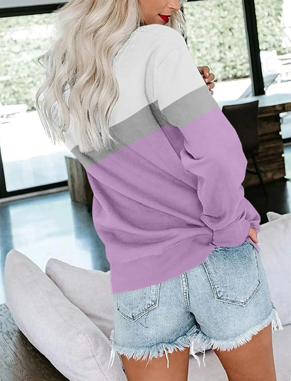 TICTICMIMI Women's Casual Long Sleeve Color Block/Solid Tops Crewneck Sweatshirts Cute Loose Fit Pullover with Pockets