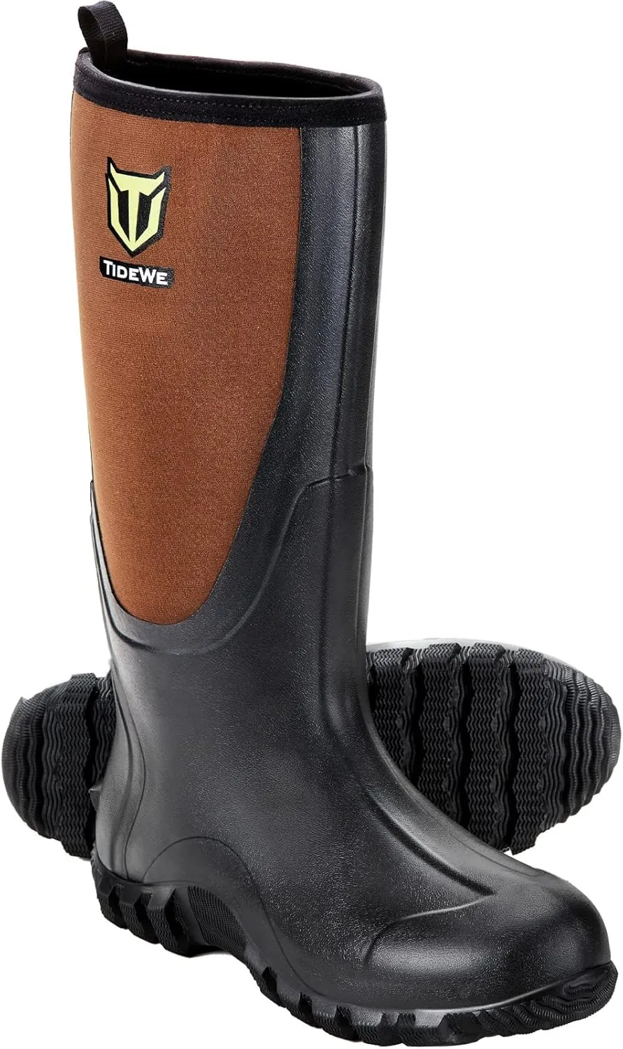 TIDEWE Rubber Boots for Men Multi-Season, Waterproof Rain Boots with Steel Shank, 6mm Neoprene Sturdy Rubber Outdoor Hunting Boots (Black, Brown, Next Camo G2)
