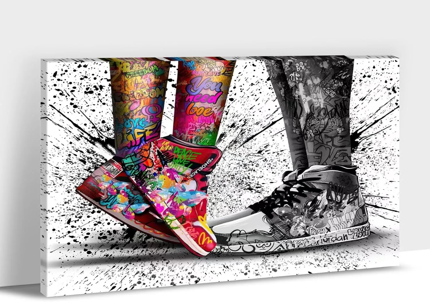 TIMUBA Graffiti Canvas Wall Art - Banksy Canvas Wall Art Cool Framed Posters for Guys Bedroom Decor, Graffiti Couple Sneakers Pictures Pop Street Art For Men's Room Man Cave Wall Decor 24''x36''