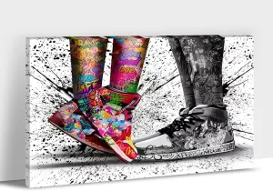 TIMUBA Graffiti Canvas Wall Art - Banksy Canvas Wall Art Cool Framed Posters for Guys Bedroom Decor, Graffiti Couple Sneakers Pictures Pop Street Art For Men's Room Man Cave Wall Decor 24''x36''