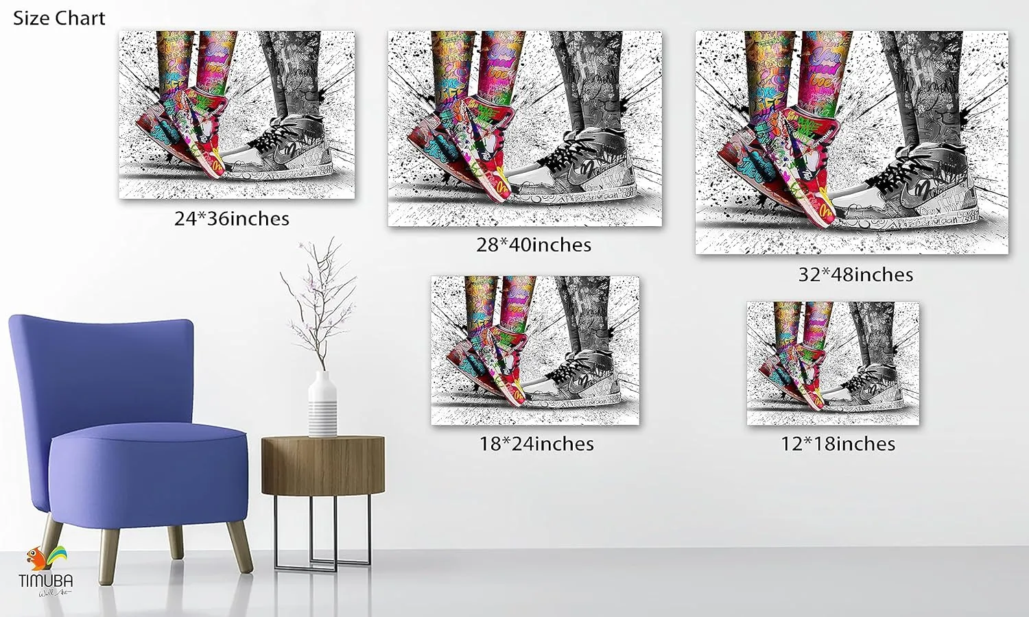 TIMUBA Graffiti Canvas Wall Art - Banksy Canvas Wall Art Cool Framed Posters for Guys Bedroom Decor, Graffiti Couple Sneakers Pictures Pop Street Art For Men's Room Man Cave Wall Decor 24''x36''