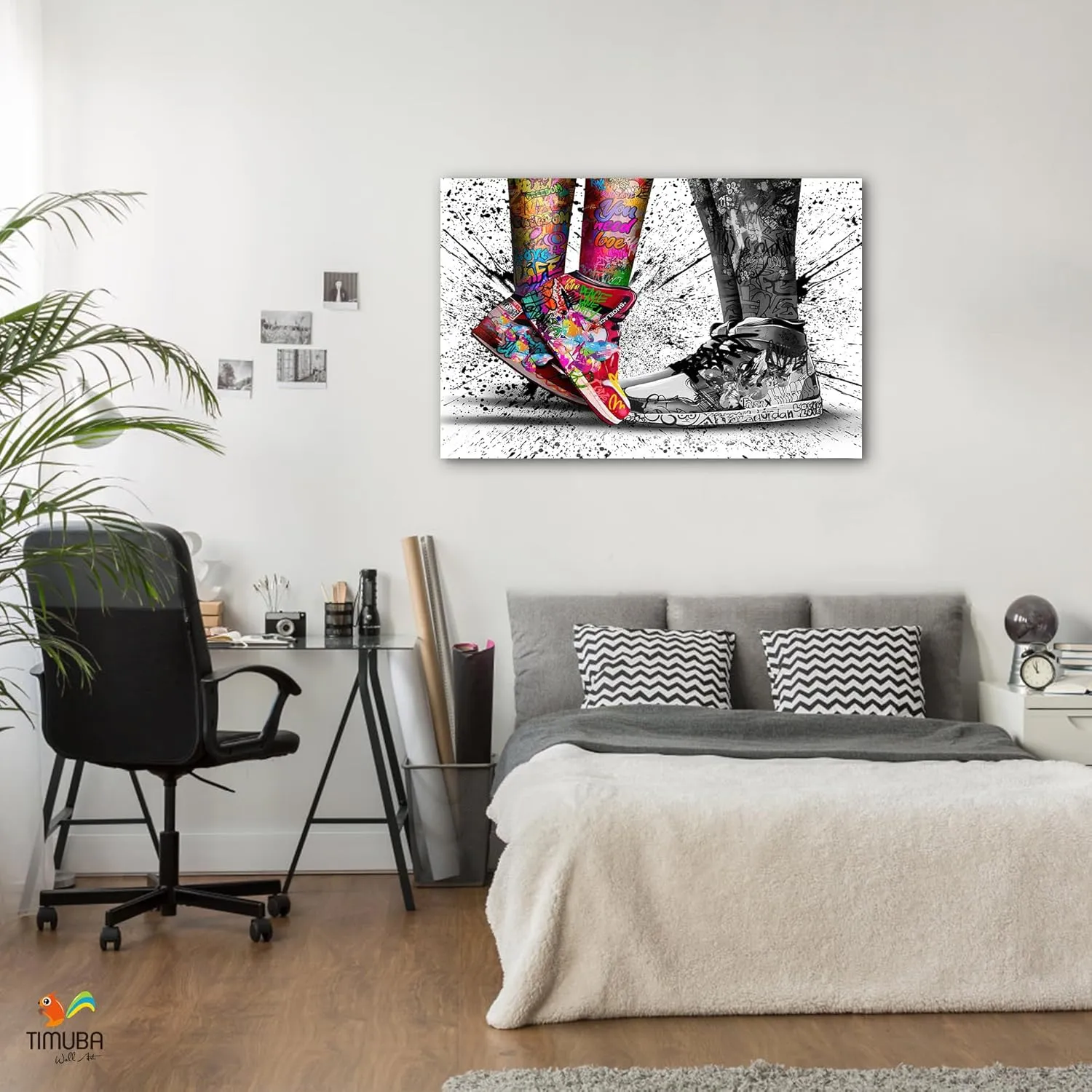 TIMUBA Graffiti Canvas Wall Art - Banksy Canvas Wall Art Cool Framed Posters for Guys Bedroom Decor, Graffiti Couple Sneakers Pictures Pop Street Art For Men's Room Man Cave Wall Decor 24''x36''