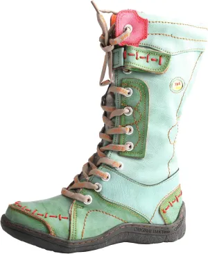 TMA EYES Women's Leather Casual Mid-Calf Boots Fashion Non-slip and Patchwork With Handstitching upper Boots